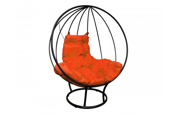Кресло Кокон Круглый на подставке каркас чёрный-подушка оранжевая