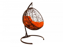 Подвесное кресло Кокон Круглый ротанг каркас коричневый-подушка оранжевая