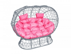 Подвесной диван Кокон Лежебока на подставке каркас серый-подушка розовая