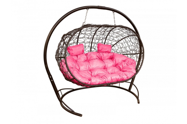 Подвесной диван Кокон Лежебока каркас коричневый-подушка розовая