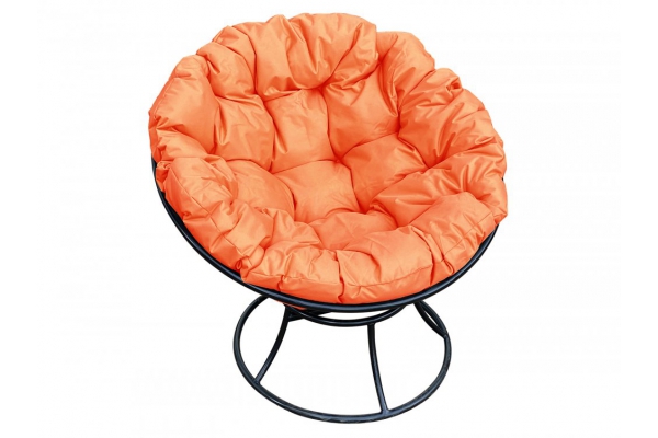 Кресло Папасан без ротанга каркас чёрный-подушка оранжевая