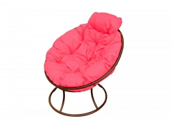Кресло Папасан мини без ротанга каркас коричневый-подушка розовая
