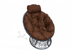 Кресло Папасан пружинка мини с ротангом каркас чёрный-подушка коричневая