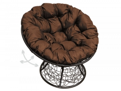 Кресло Папасан пружинка с ротангом каркас чёрный-подушка коричневая