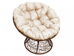 Кресло Папасан с ротангом каркас коричневый-подушка бежевая