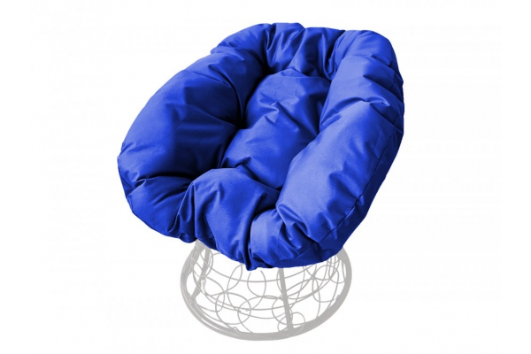 Кресло Пончик с ротангом каркас белый-подушка синяя
