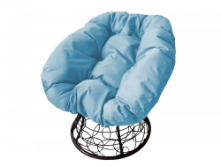 Кресло Пончик с ротангом каркас черный-подушка голубая