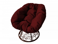 Кресло Пончик с ротангом каркас коричневый-подушка бордовая