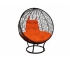 Кресло Кокон Круглый на подставке ротанг каркас чёрный-подушка оранжевая