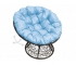 Кресло Папасан пружинка с ротангом каркас чёрный-подушка голубая
