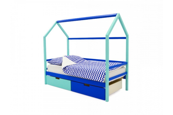 Кровать-домик Svogen с ящиками мятно-синий