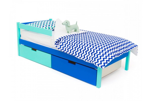 Кровать Svogen classic с ящиками и бортиком мятно-синий