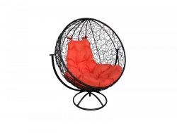 Кресло Кокон Круглый вращающийся ротанг каркас чёрный-подушка оранжевая